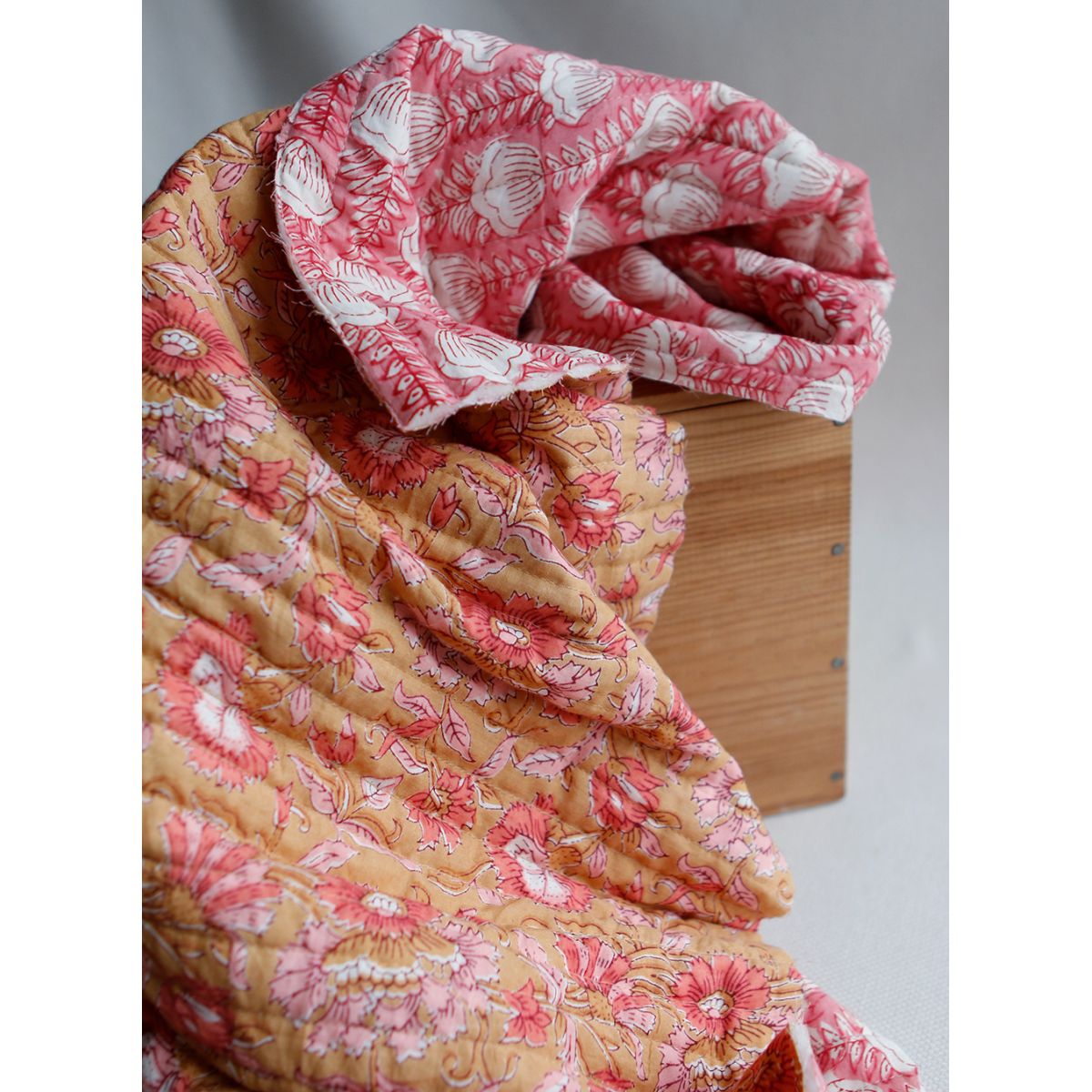 ISHA - Tissu indien matelassé double face coton hand block largeur 100cm