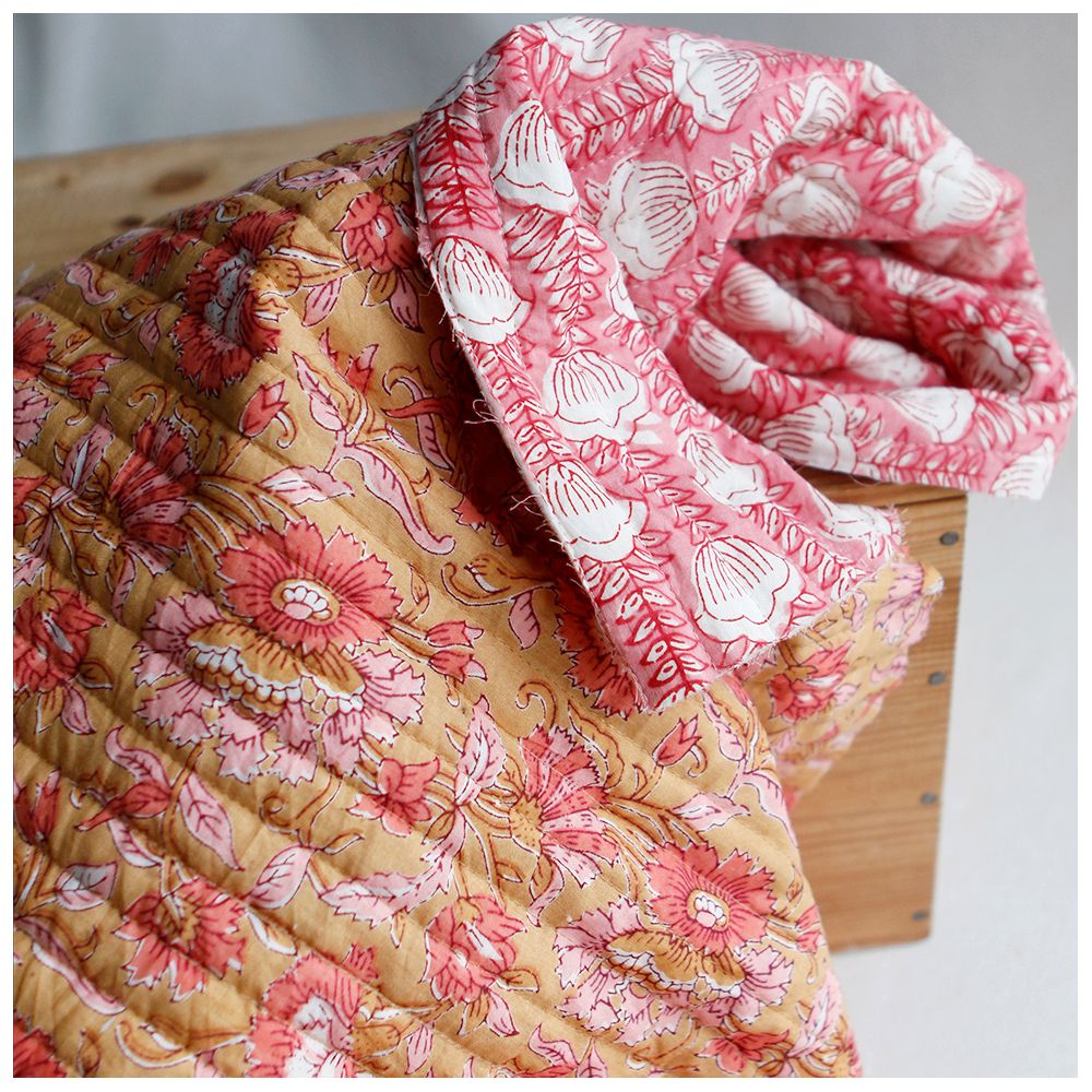 ISHA - Tissu indien matelassé double face coton hand block largeur 100cm