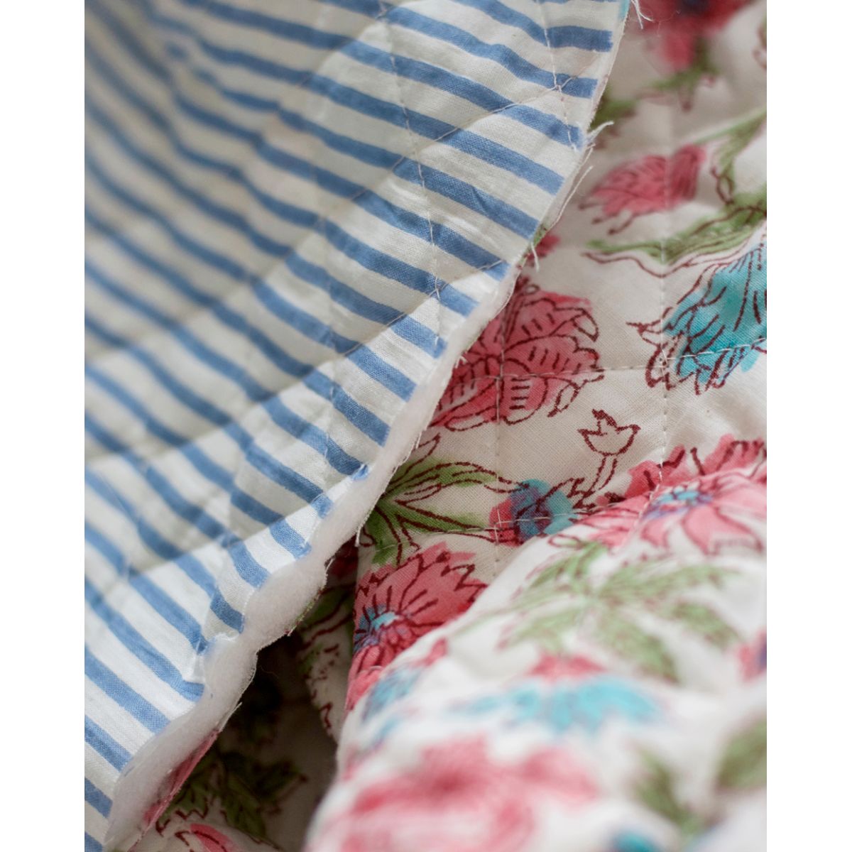 Sanjay - Tissu indien matelassé double face coton hand block largeur 100cm