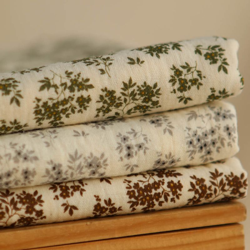 Soumeya - Double gaze coton BIO motif exclusif fond écru taupe