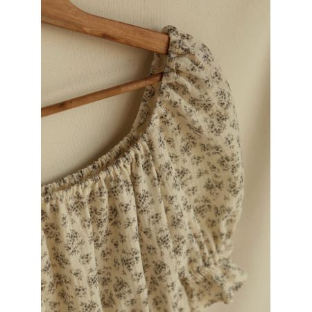 Soumeya - Double gaze coton BIO motif exclusif fond écru taupe Soumeya - Double gaze coton BIO motif exclusif fond écru taupe