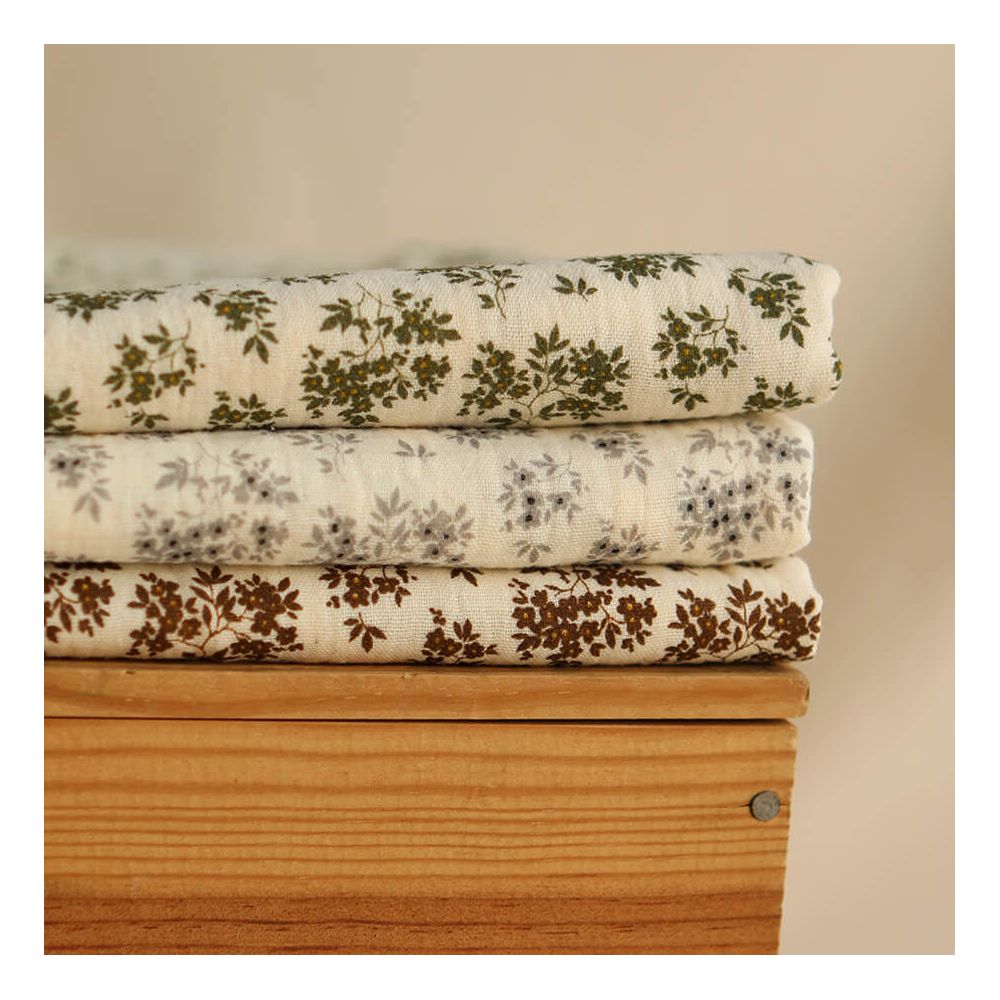 Soumeya - Double gaze coton BIO motif exclusif fond écru taupe