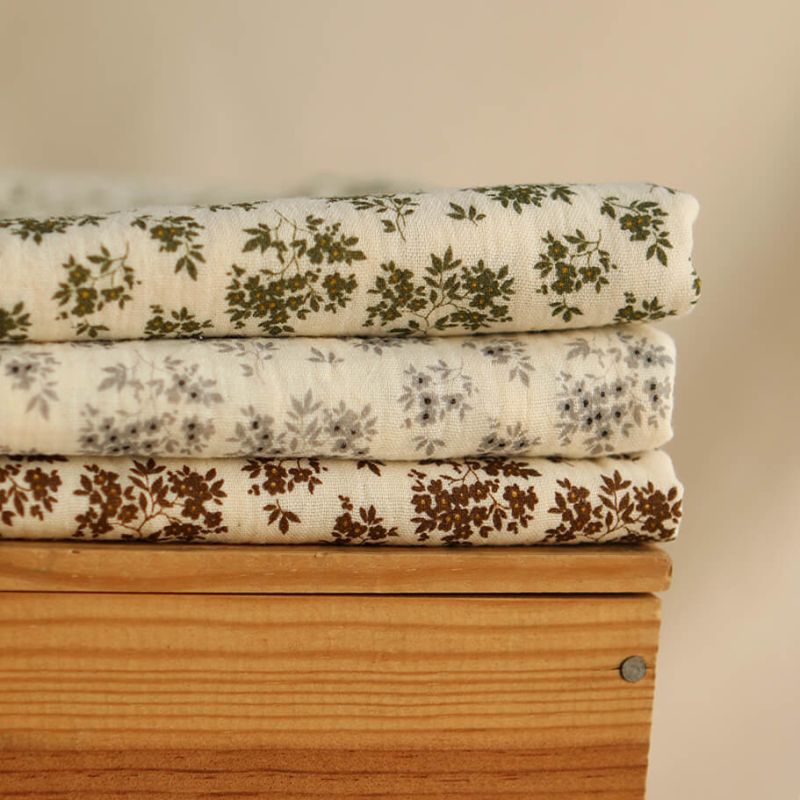 Soumeya - Double gaze coton BIO motif exclusif fond écru taupe