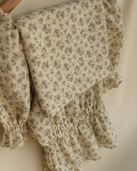 Soumeya - Double gaze coton BIO motif exclusif fond écru taupe