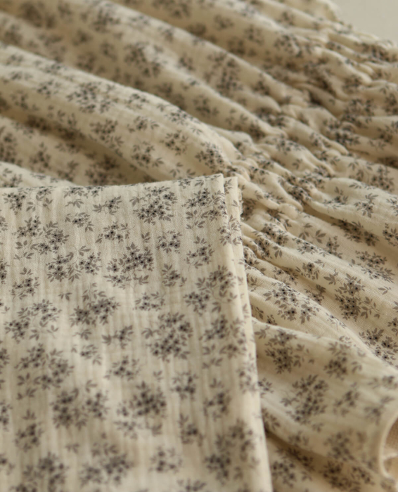 Soumeya - Double gaze coton BIO motif exclusif fond écru taupe