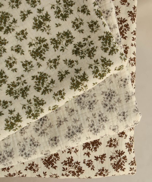 Soumeya - Double gaze coton BIO motif exclusif fond écru taupe