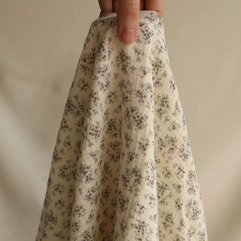 Soumeya - Double gaze coton BIO motif exclusif fond écru taupe