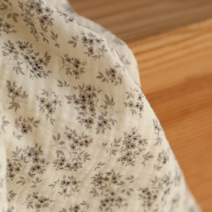 Soumeya - Double gaze coton BIO motif exclusif fond écru taupe