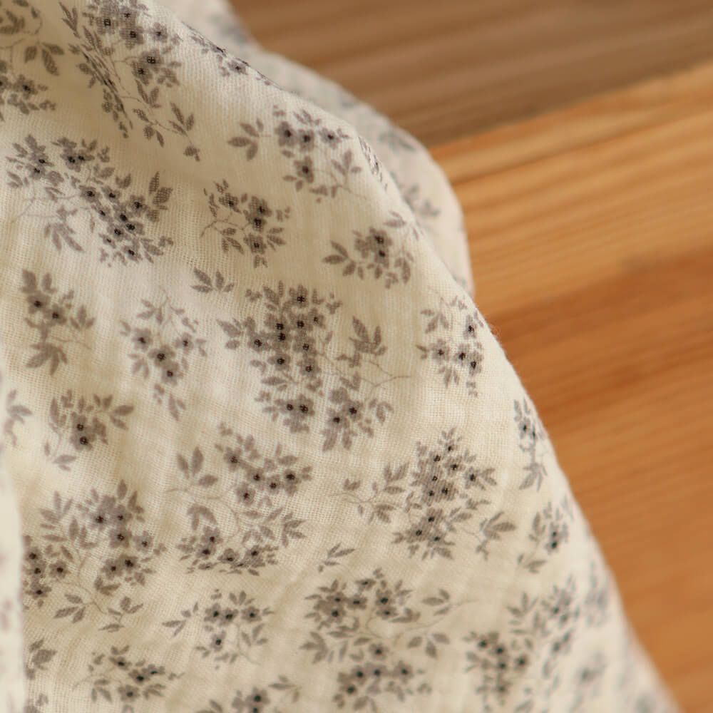 Soumeya - Double gaze coton BIO motif exclusif fond écru taupe