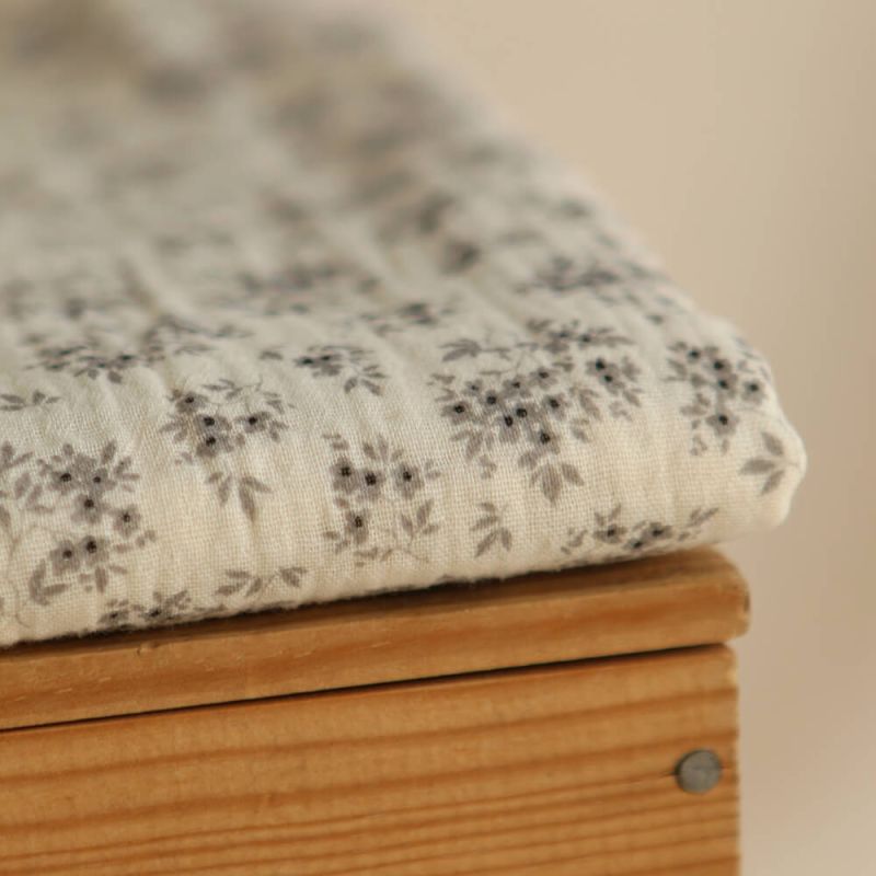 Soumeya - Double gaze coton BIO motif exclusif fond écru taupe