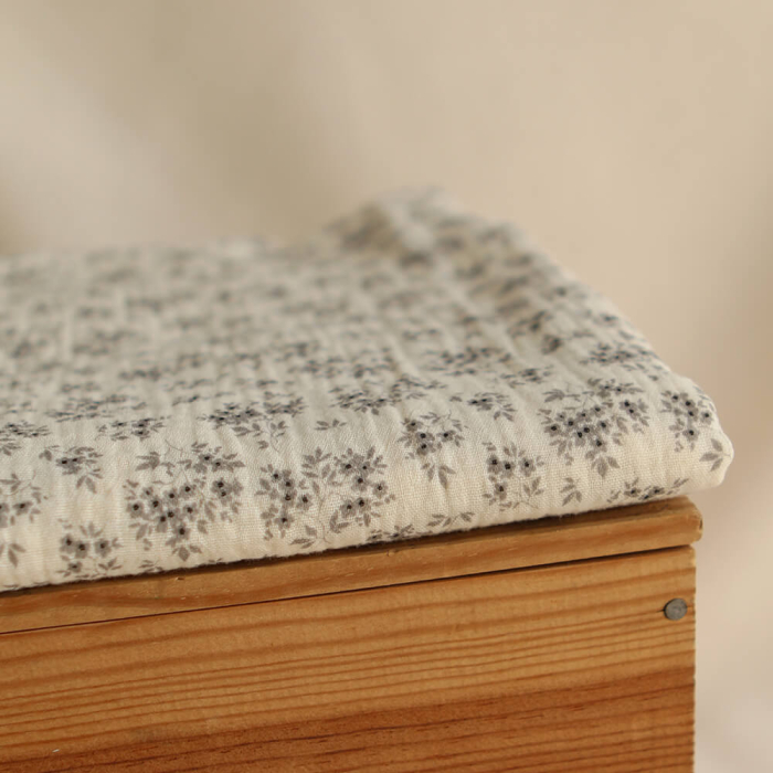 Soumeya - Double gaze coton BIO motif exclusif fond écru taupe