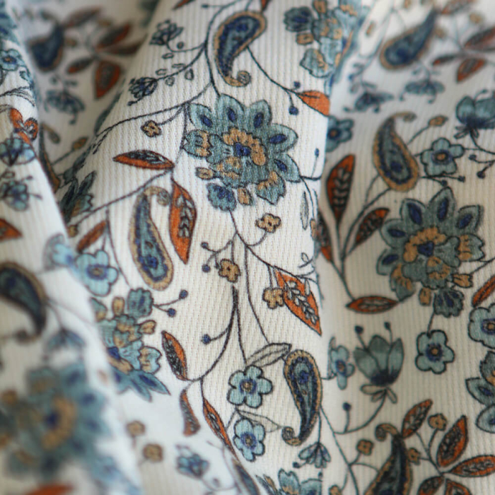 Théa - Piqué de coton organique gratté imprimé fleuri