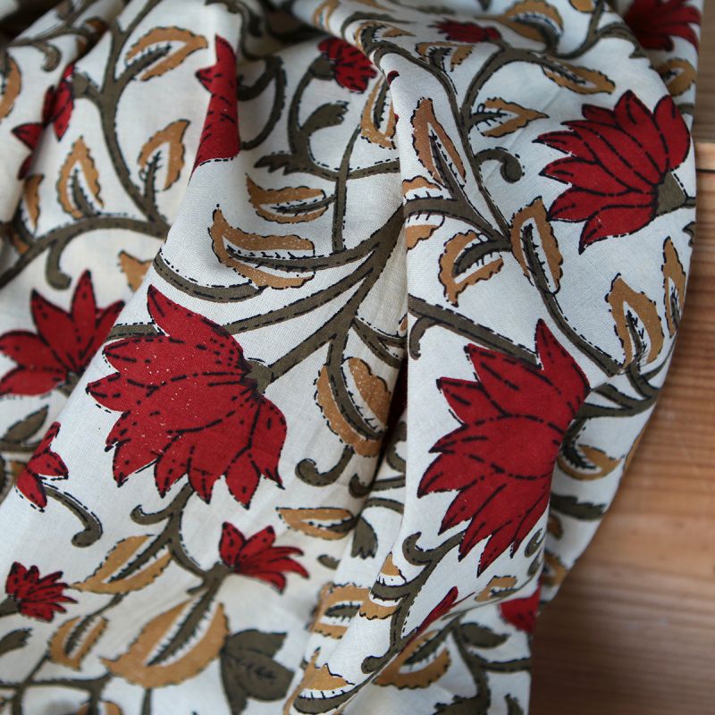 Shaivan - Tissu indien en coton imprimé main Hand Block