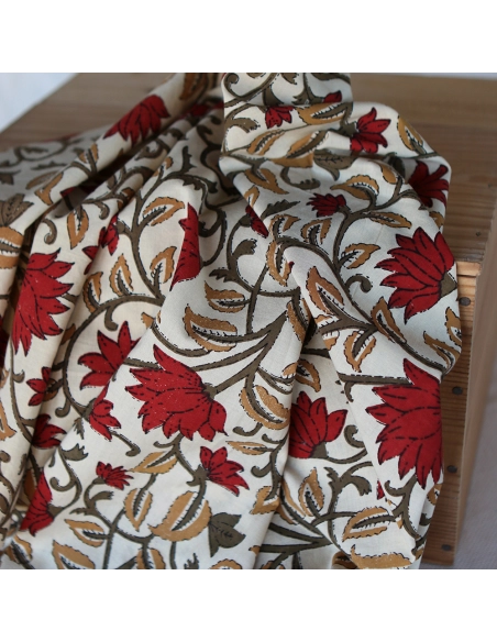 Shaivan - Tissu indien en coton imprimé main Hand Block