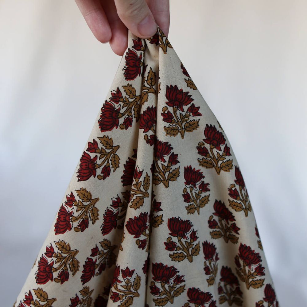 Shaivan B - Tissu indien en coton imprimé main Hand Block