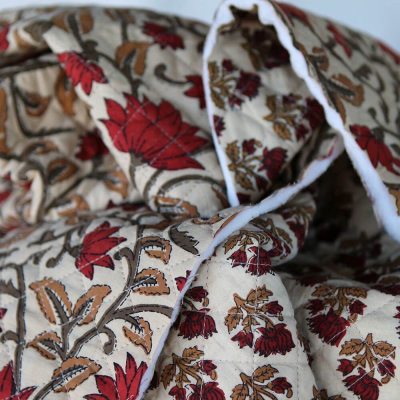 Shaivan - Tissu indien matelassé double face coton hand block largeur 100cm