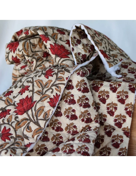 Shaivan - Tissu indien matelassé double face coton hand block largeur 100cm