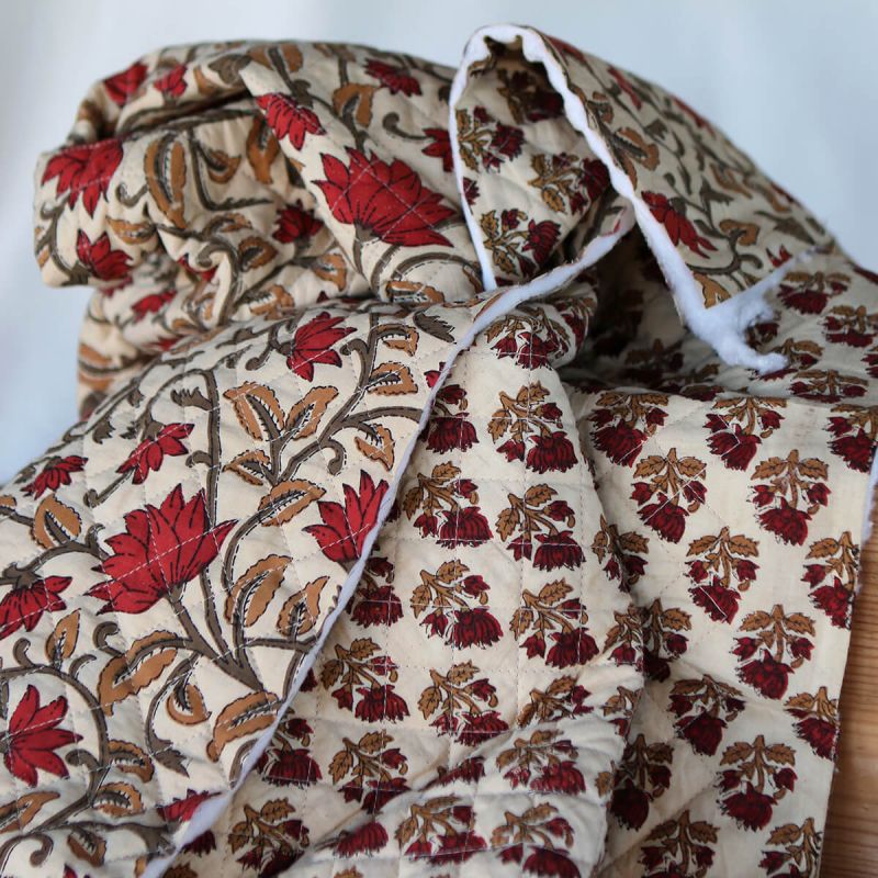 Shaivan - Tissu indien matelassé double face coton hand block largeur 100cm