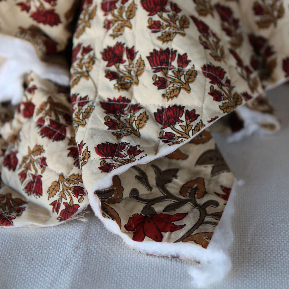 Shaivan - Tissu indien matelassé double face coton hand block largeur 100cm