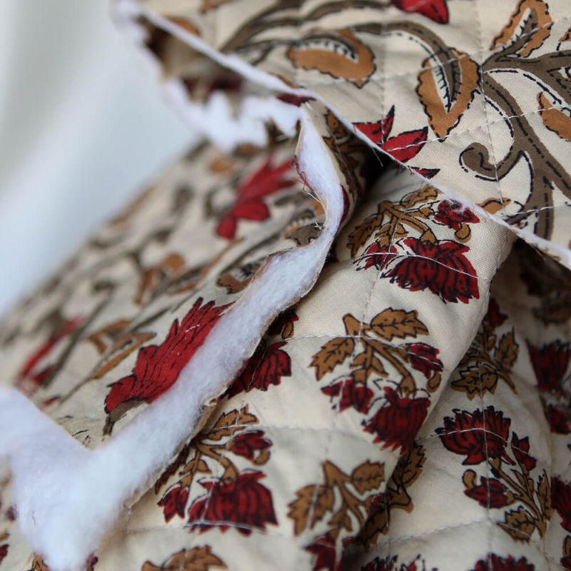 Shaivan - Tissu indien matelassé double face coton hand block largeur 100cm