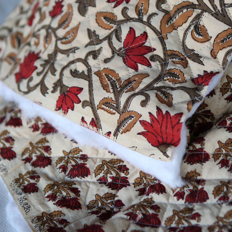 Shaivan - Tissu indien matelassé double face coton hand block largeur 100cm