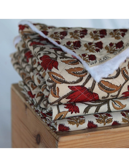 Shaivan - Tissu indien matelassé double face coton hand block largeur 100cm