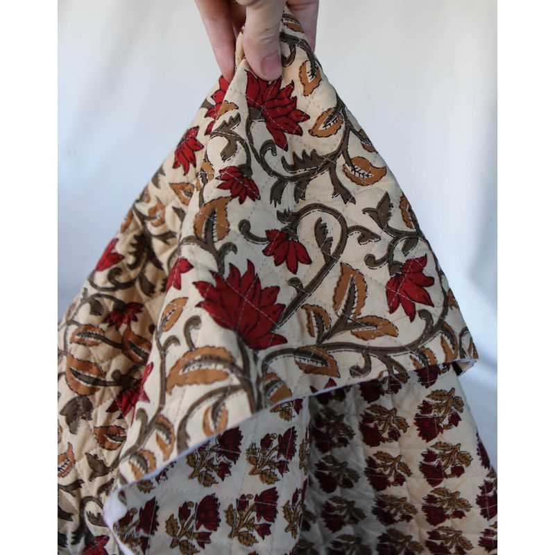 Shaivan - Tissu indien matelassé double face coton hand block largeur 100cm