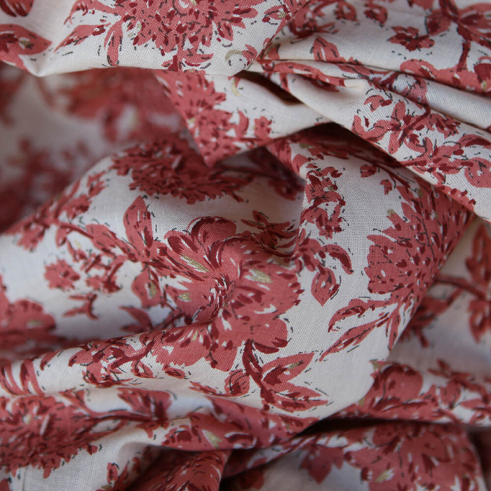 Anjali - Tissu indien coton hand block traditionnel touches de doré