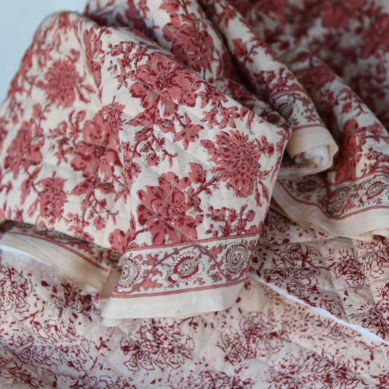 Anjali - Tissu indien matelassé double face coton hand block largeur 100cm