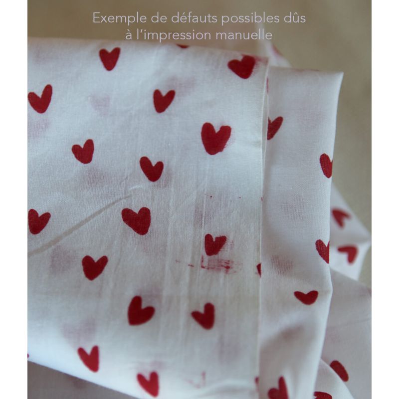 Dil / coeurs rouges - Tissu indien coton hand block traditionnel