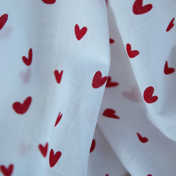 Dil / coeurs rouges - Tissu indien coton hand block traditionnel