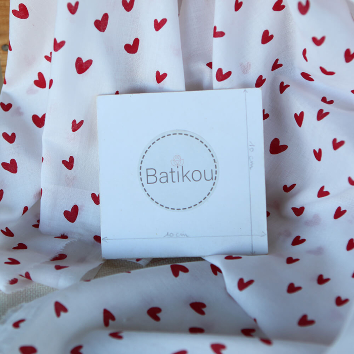 Dil / coeurs rouges - Tissu indien coton hand block traditionnel