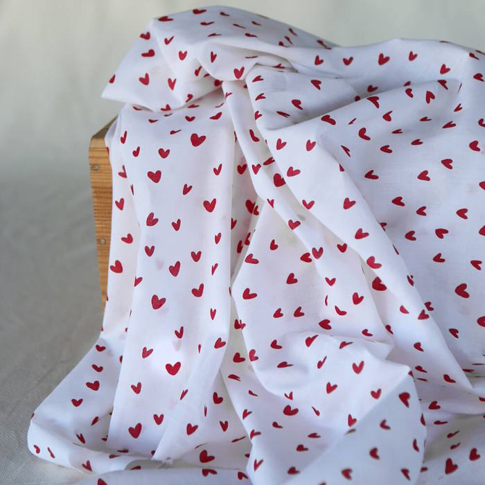 Dil / coeurs rouges - Tissu indien coton hand block traditionnel