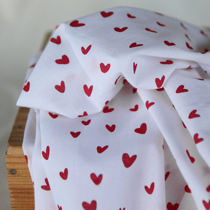 Dil / coeurs rouges - Tissu indien coton hand block traditionnel