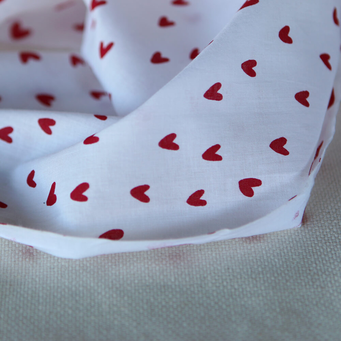 Dil / coeurs rouges - Tissu indien coton hand block traditionnel