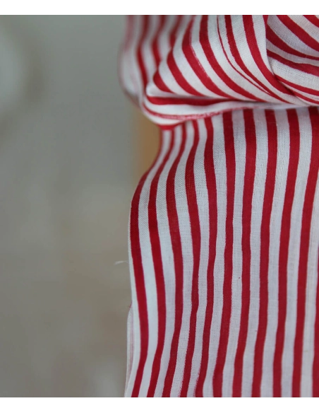 Rayures rouge - Tissu indien coton hand block traditionnel