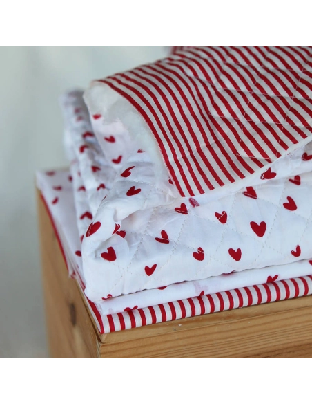 Dil / coeurs rouges - Tissu indien matelassé double face coton hand block largeur 100cm