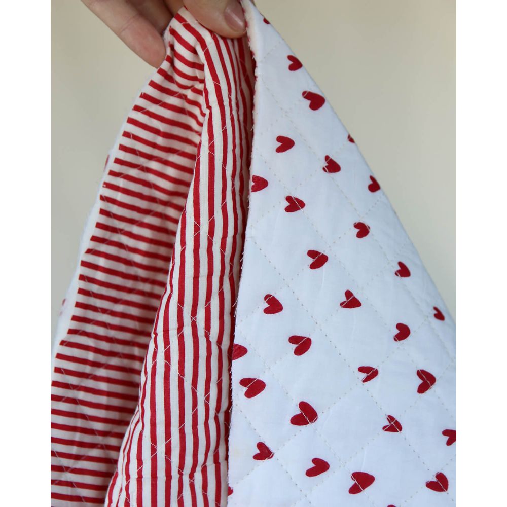 Dil / coeurs rouges - Tissu indien matelassé double face coton hand block largeur 100cm