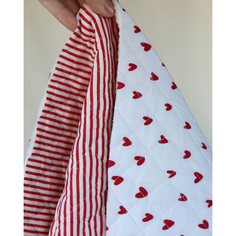 Dil / coeurs rouges - Tissu indien matelassé double face coton hand block largeur 100cm