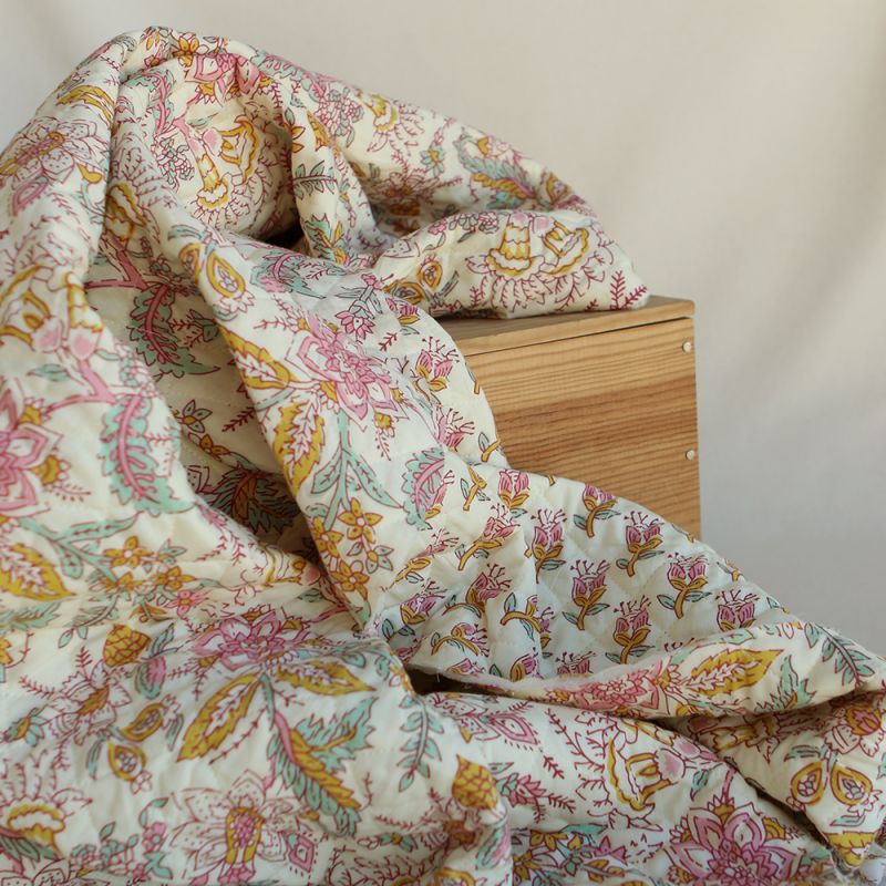 Naveen - Tissu indien matelassé double face coton hand block largeur 100cm