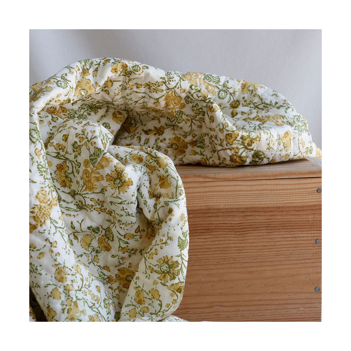 Karishma jaune - Tissu indien matelassé double face coton hand block largeur 100cm