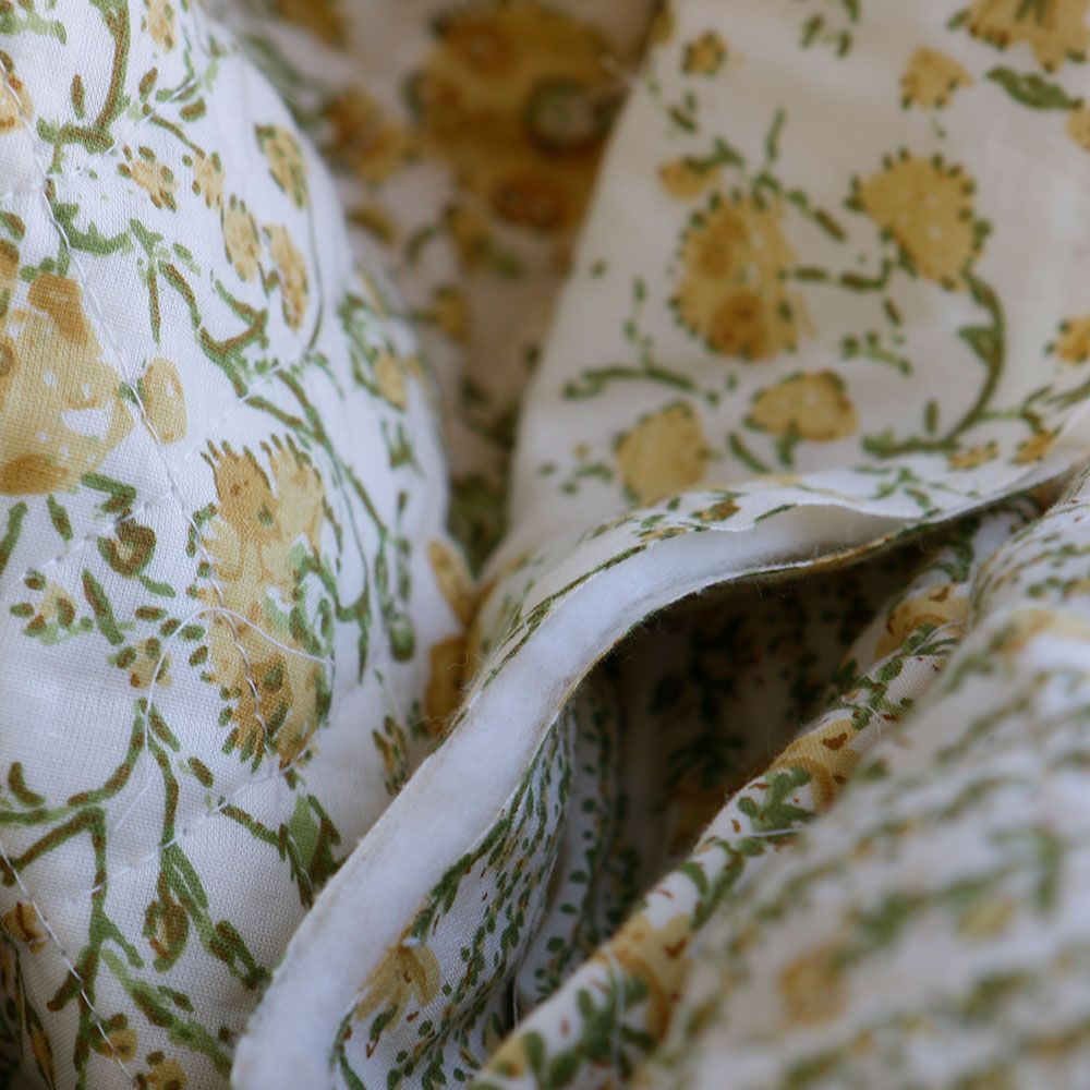 Karishma jaune - Tissu indien matelassé double face coton hand block largeur 100cm