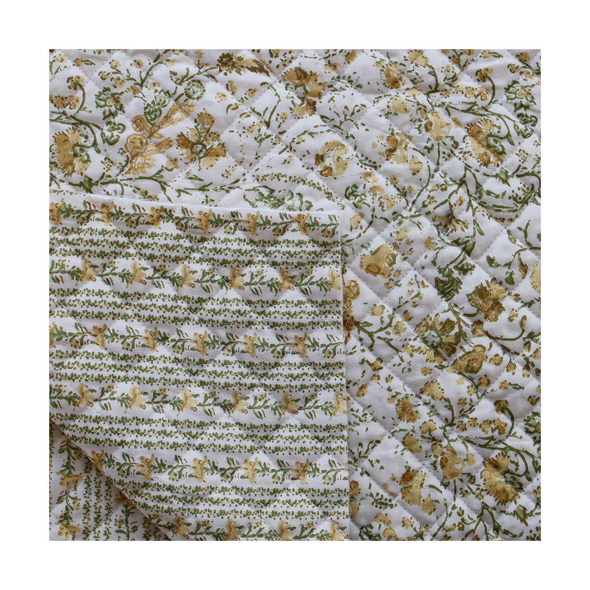 Karishma jaune - Tissu indien matelassé double face coton hand block largeur 100cm