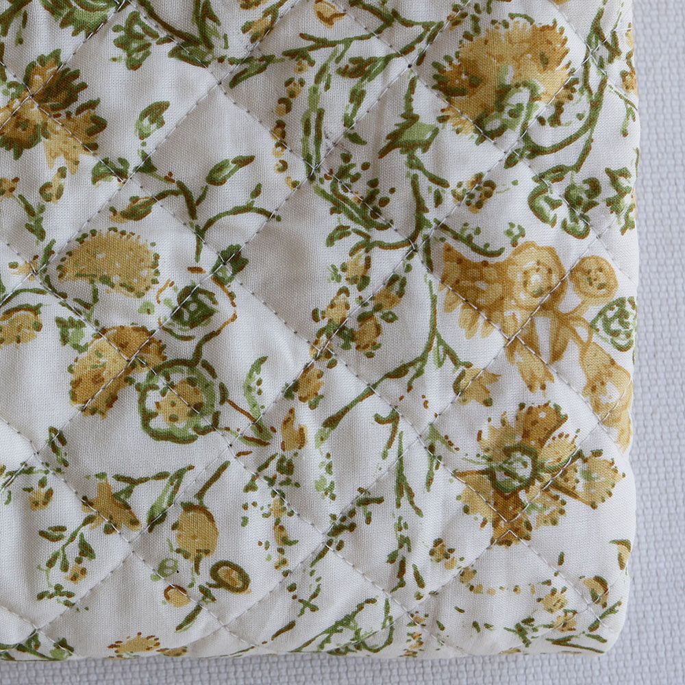 Karishma jaune - Tissu indien matelassé double face coton hand block largeur 100cm