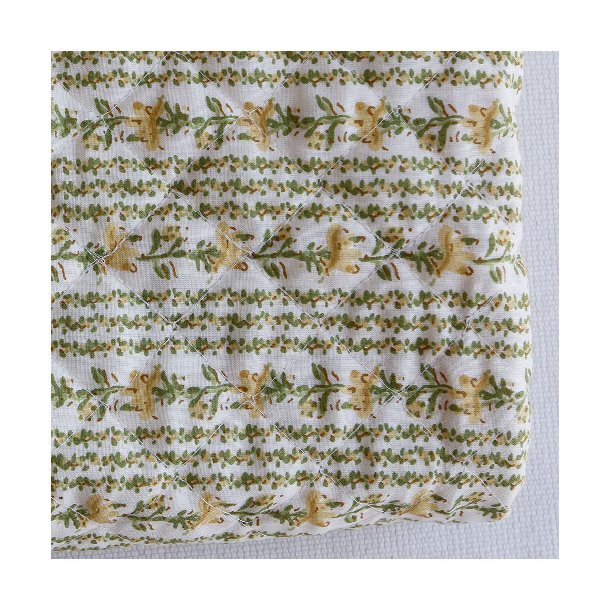 Karishma jaune - Tissu indien matelassé double face coton hand block largeur 100cm