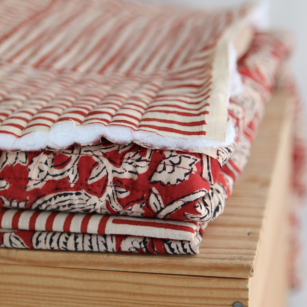 Rayures cubiques - Tissu indien coton hand block traditionnel