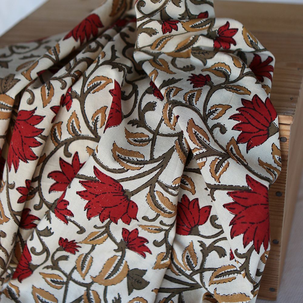 Shaivan - Tissu indien en coton imprimé main Hand Block