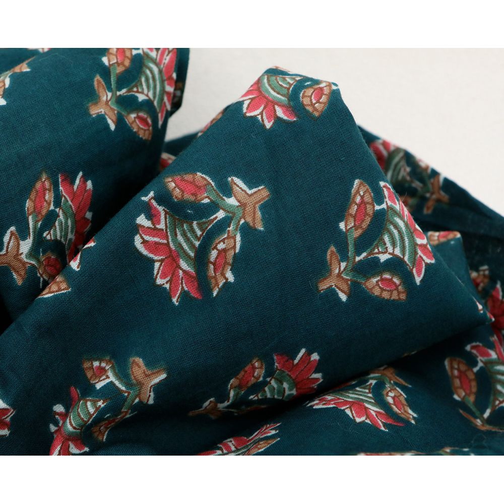 Tissu indien coton hand block traditionnel bleu canard