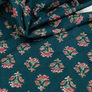 Tissu indien coton hand block traditionnel bleu canard