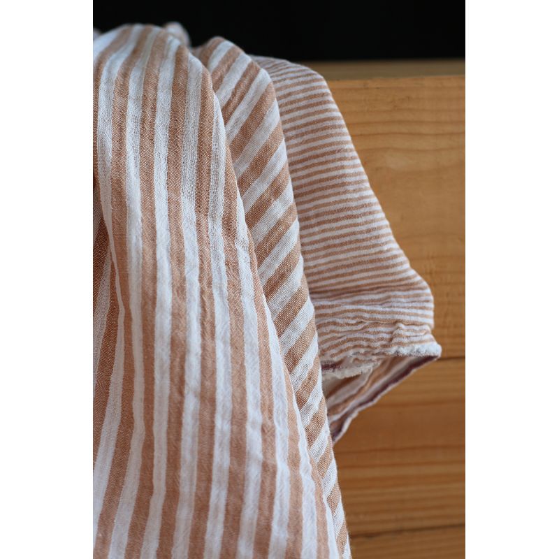 Double gaze de coton réversible rayures caramel